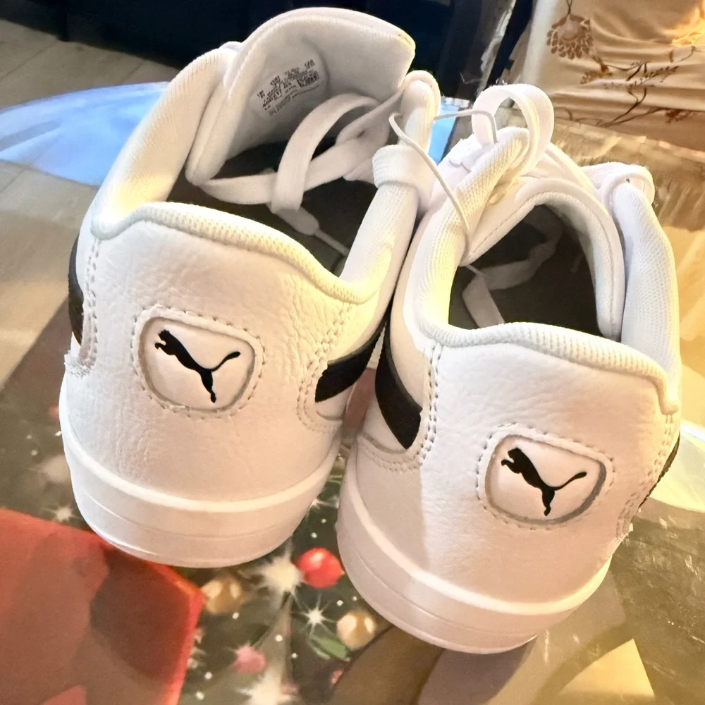 Puma White Athletic Shoes with Black Accents - Picture 3 of 12